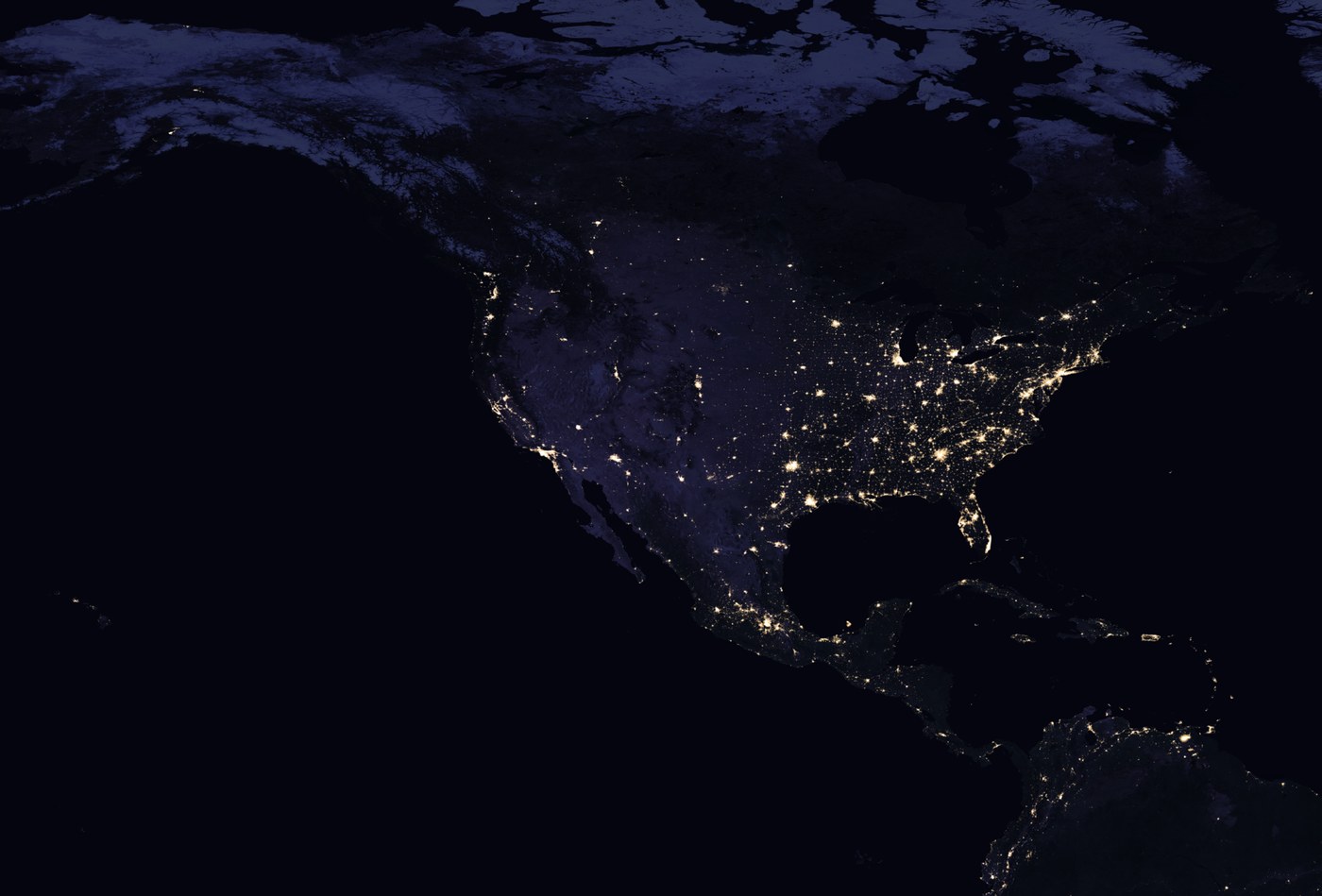 Satellite view of North America at night, NASA